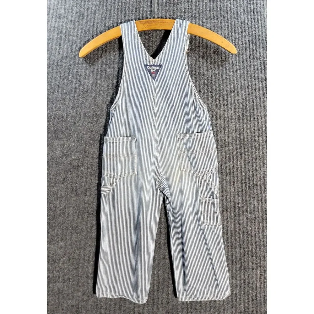 OshKosh B'gosh Vestbak Hickory Stripe Overalls 3T Blue White Railroad Stripes